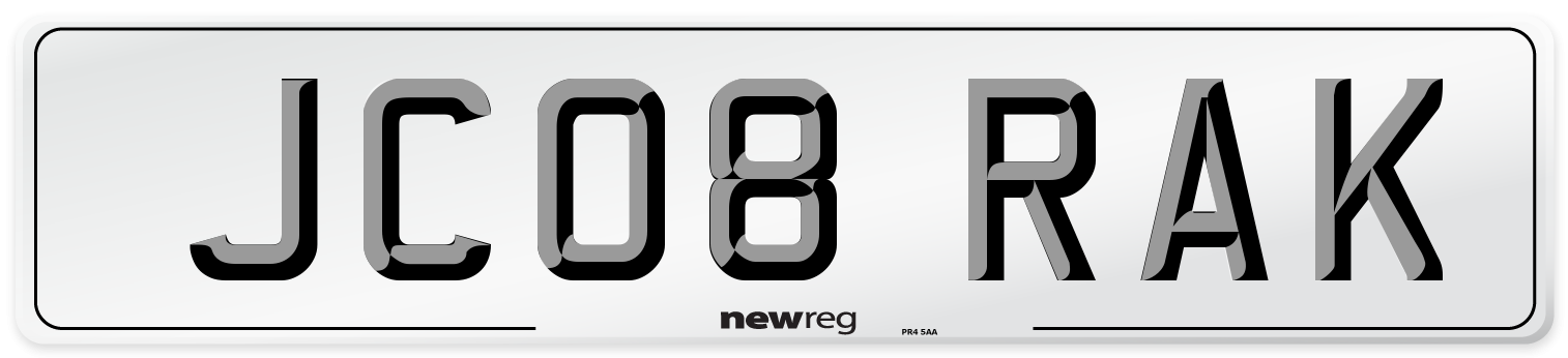 JC08 RAK Number Plate from New Reg